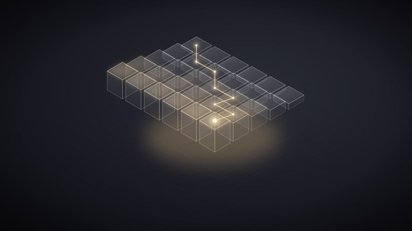 Glass calendar tiles rising day by day, with a gold path leading to day 30
